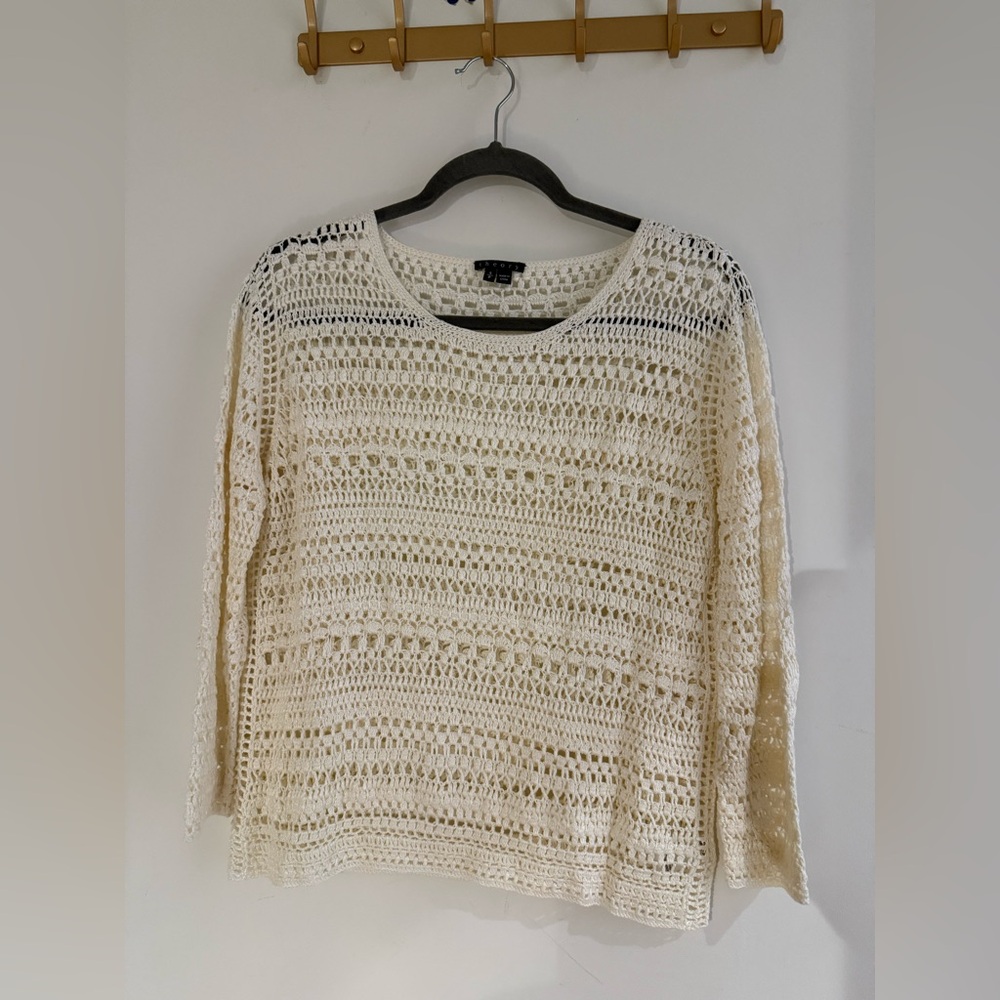Theory Women's Ivory Crochet Sweater